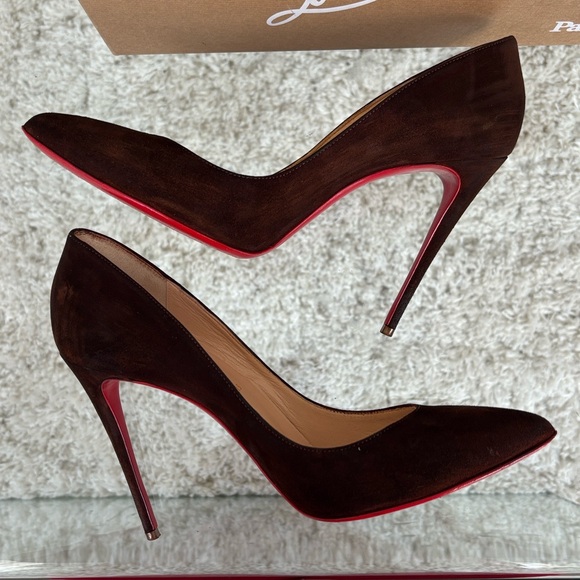 Authentic Christian Louboutin Pigalle Follies Women Brown Suede Stiletto Heels - Picture 4 of 16